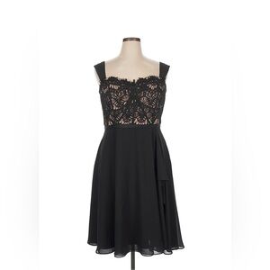 City Chic Black Strapless Dress with Lace Overlay